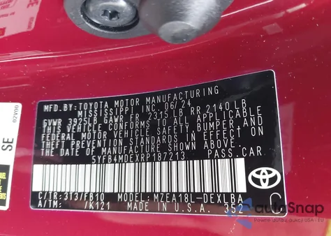 2024 Toyota Corolla Le from USA, damaged, VIN 5YFB4MDEXRP187213